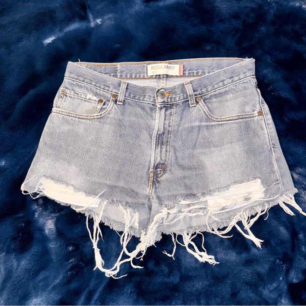 Levi's Light Blue Frayed Jean Shorts